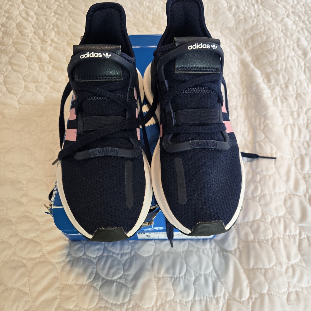 adidas Navy Sneakers with Pink Stripes